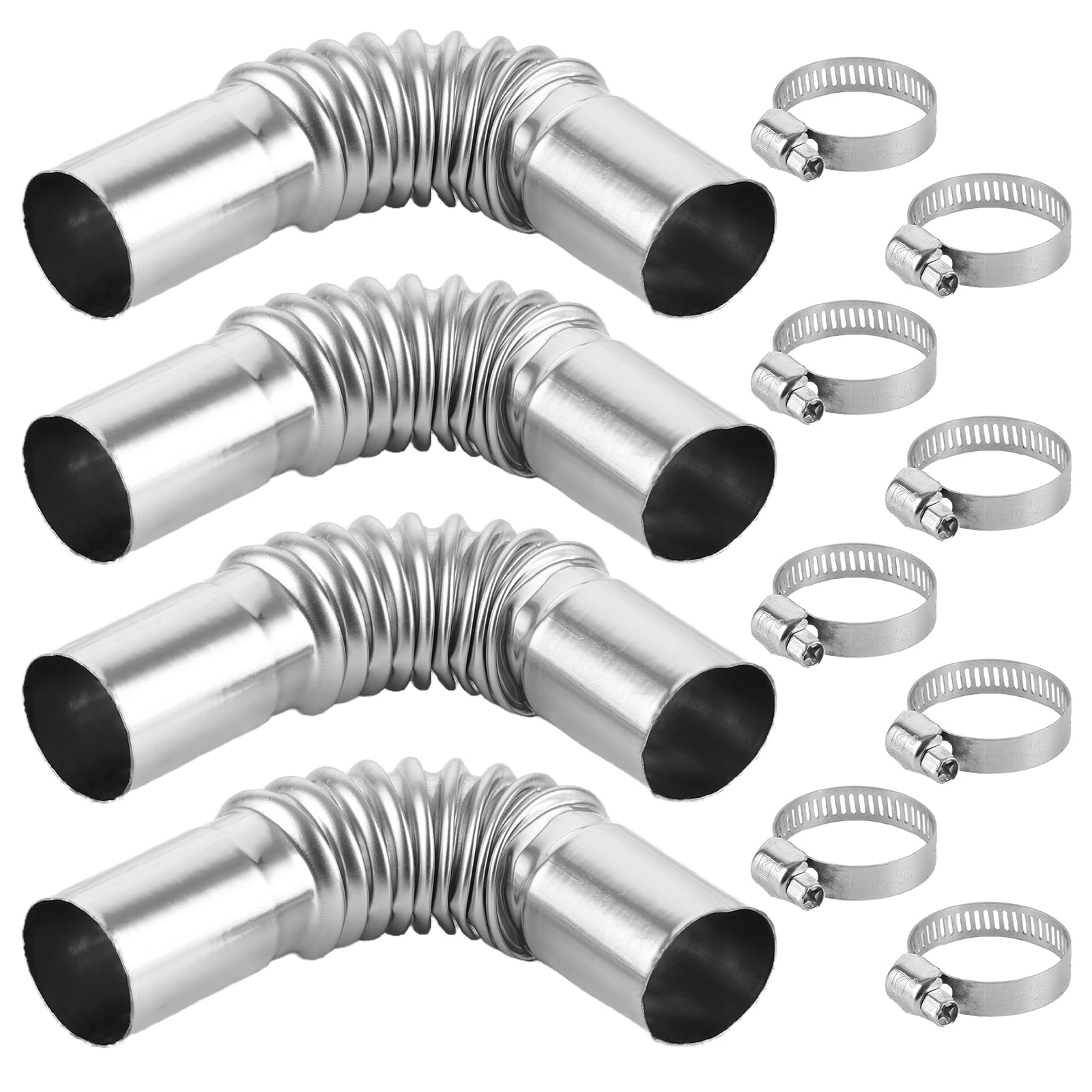 Kit 4 Éléments Coude Échappement Acier Inoxydable 27mm - Avec 8 Pinces - Pour Voiture, Générateur, Chauffage Diesel