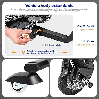 Electric Drift Trike for Kids, Drift Cart with Light, 12V Drifting Tricycle with Light, Kid Ride on Drift Tricycles for Ages 6+, with Adjustable Seat, 9 Miles/h Speed, Adjustable Length
