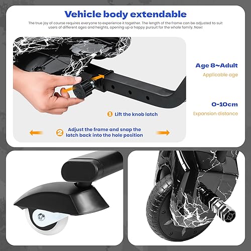 Miniatura 7 de Triciclo de deriva para niños, triciclo grande para niños de 8 años en adelante, asiento ajustable, triciclo eléctrico de deriva de 12 V con freno