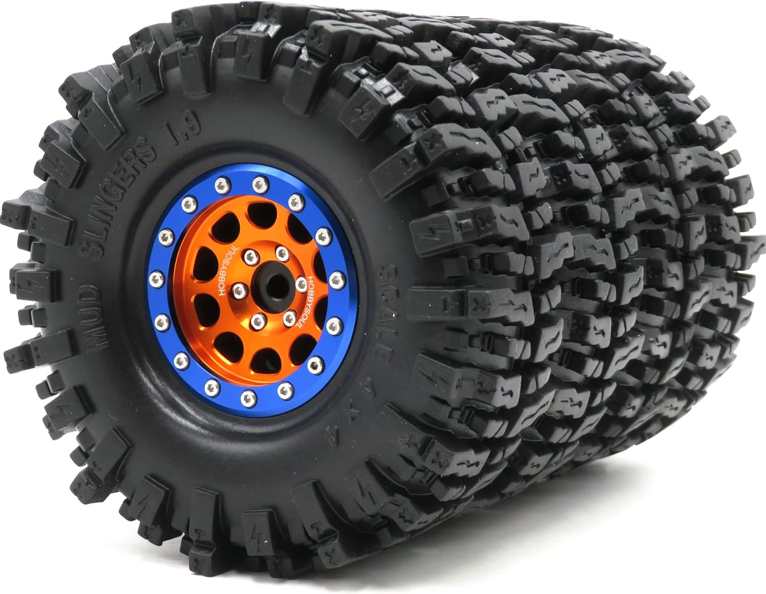 HOBBYSOUL 120mm Tall 1.9 Mud Slingers Tires T8 Soft Sticky Tyres & 1.9 Beadlock Wheels Rims Black Blue For RC 1/10 Rock Crawler SCX10 TRX4 Gen8, (4-Pack, HS700601)