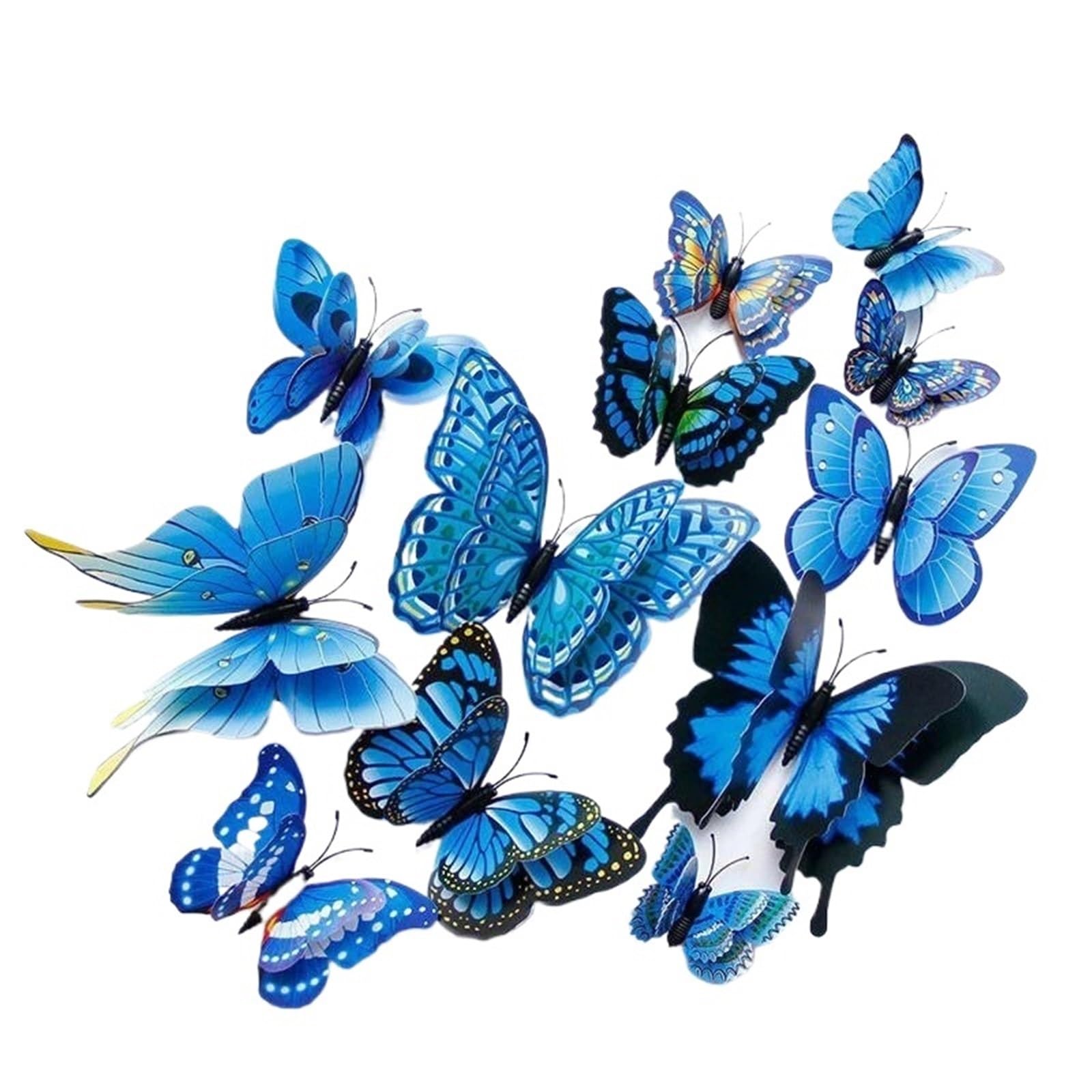 12Pcs 3D Butterfly Wall Sticker Double Layer Hollow For Wedding Decoration Living Room Window Home Decor Fridge Stickers(Blue)