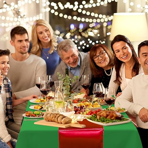 Miniatura 7 de Camino de mesa rectangular verde navideño rojo