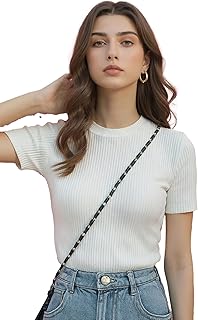 Istyle Can White Women’s Slim Fit Solid Rib Knit Stretchable Top | Round Neck Short Sleeve Tee | Plain Fitted T-Shirt for ... Price In India