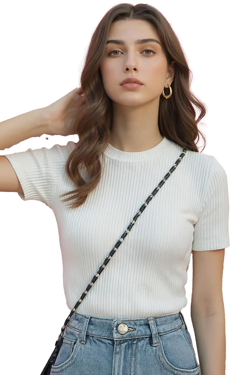 Istyle Can White Women’s Slim Fit Solid Rib Knit Stretchable Top | Round Neck Short Sleeve Tee | Plain Fitted T-Shirt for ... - Review, Price and Buying Guide