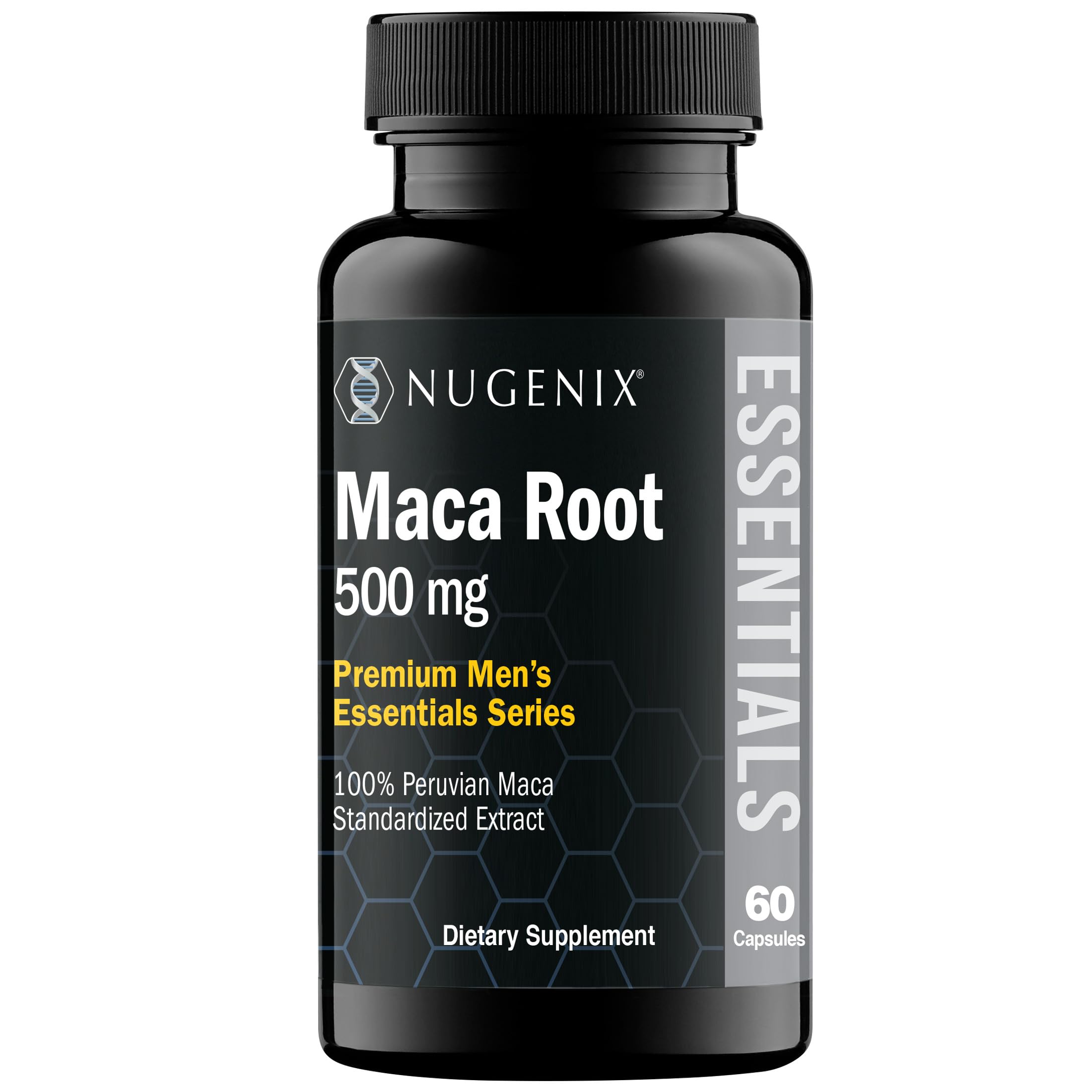 Nugenix Essentials Maca Root Powder Capsules - 100% Peruvian Maca Extract, Peruvian Ginseng, MacaPrime - 60 Count