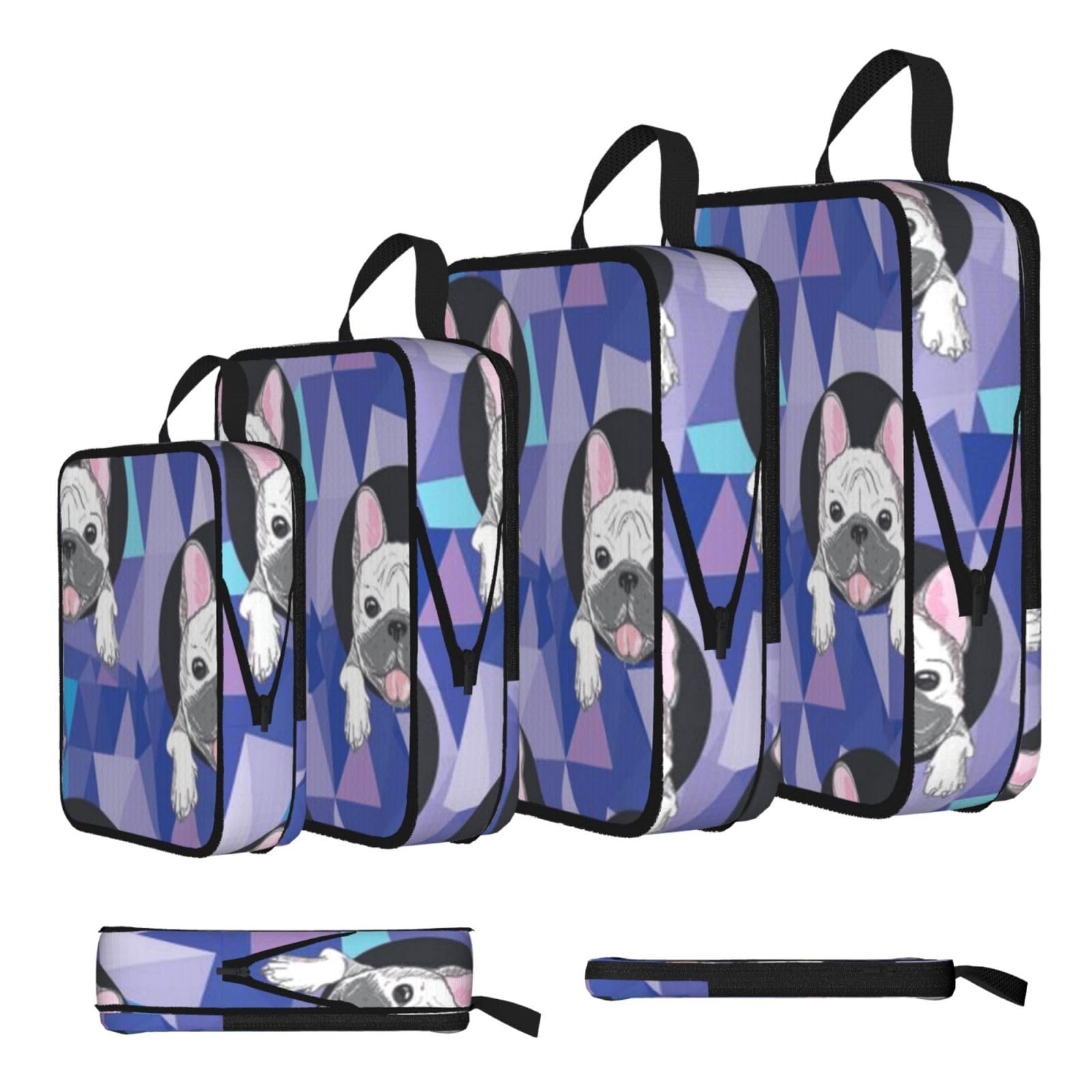 Esnaiuvcd Black Dog Print 4 Set Compression Packing Cubes For Suitcases,Expandable Storage Bags Organizers