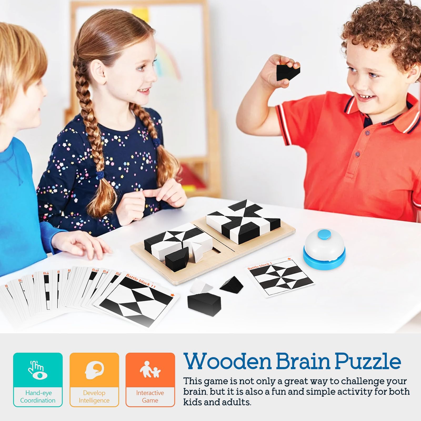 Abaodam Wooden Puzzle - Educational Assembly Puzzles Building Block Game Puzzle Game - 32 Building Blocks, 40 1 Call Bell - Image 2