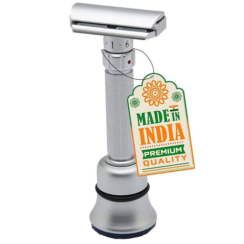 Aparelho de Barbear de Segurança Ajustável PEARL Flexi Version V12 em Latão, Open Comb, Pacote com 50 lâminas