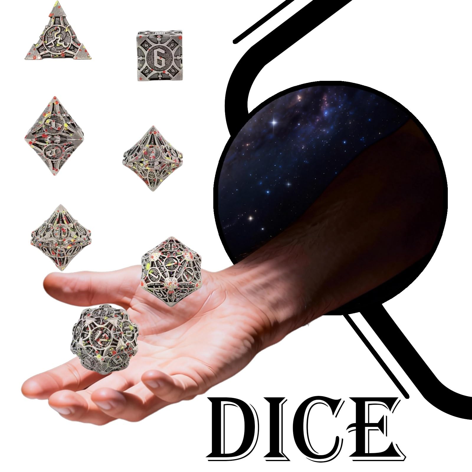 Ensemble de 7 Dés Polyédriques en Métal Rouge Brillant, Polis Miroir, pour Jeux de Rôle (D&D, Pathfinder, Jeux de Société et de Cartes).
