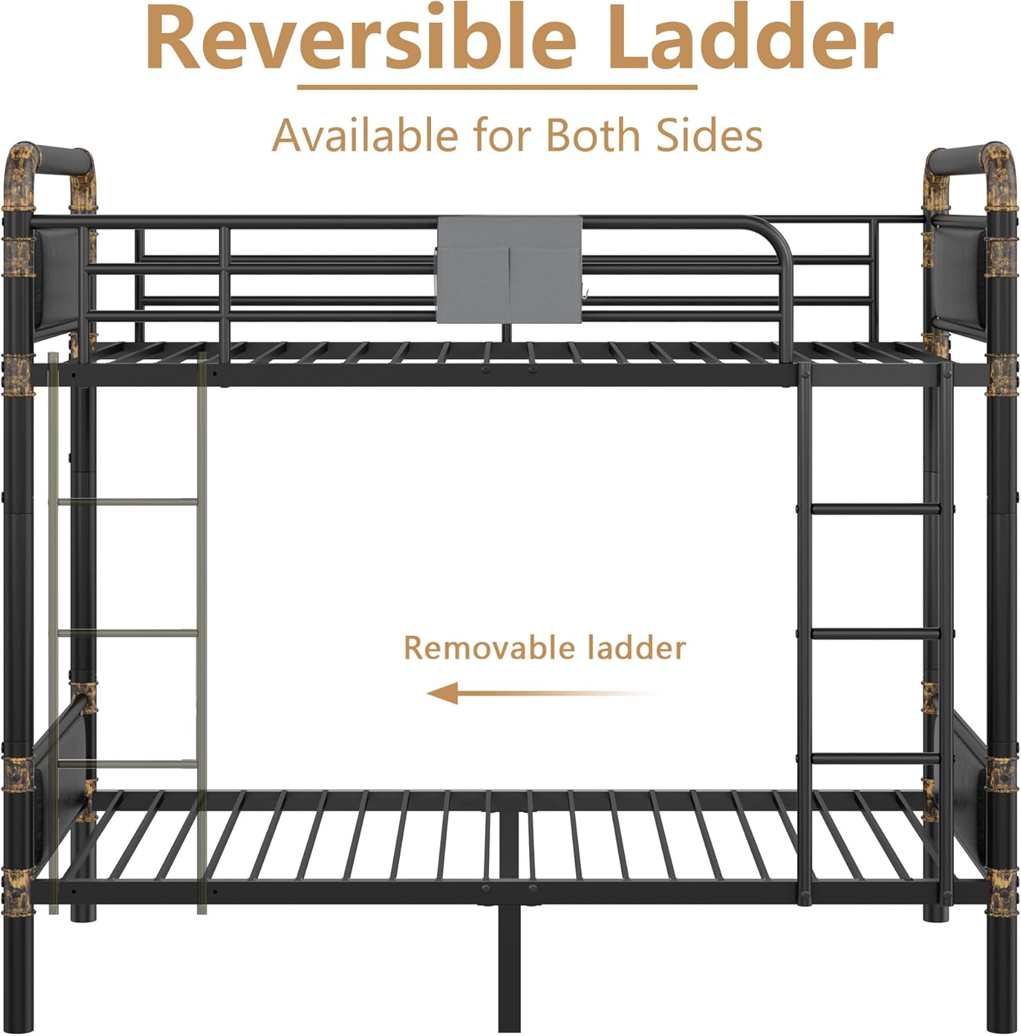 Alohappy Twin Over Twin Bunk Bed, Convertible Twin Bunk Beds Into 2 Individual Bed, Removable Ladder & Safety Guard Rail for Kids, Easy Assembly, No Box Spring Needed (Black)