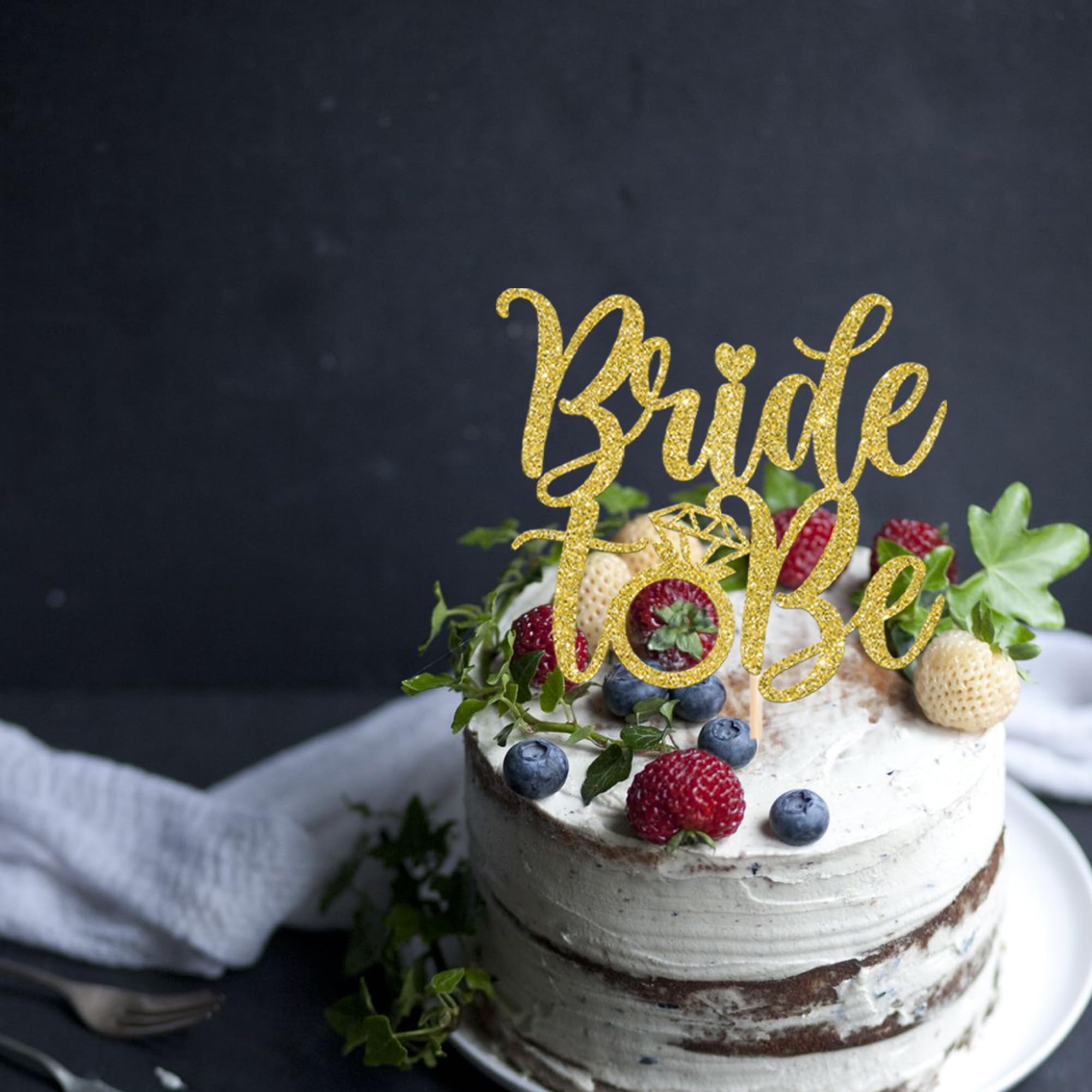 Xsstarmi 1 Pack Bride to Be Cake Topper Glitter Ring Diamond Cake Pick Wedding Engagement Cake Decorations for Wedding Bridal Shower Hen Party Supplies Gold - Image 3