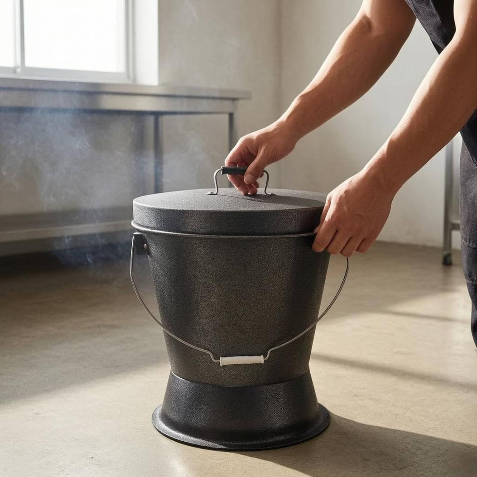 Qianly Contenitore Carbone Sigillato Robusto Secchio Cenere con Coperchio Facile da Pulire Secchio in Metallo con Coperchio per Ristoratori, Ristorante, Portatile