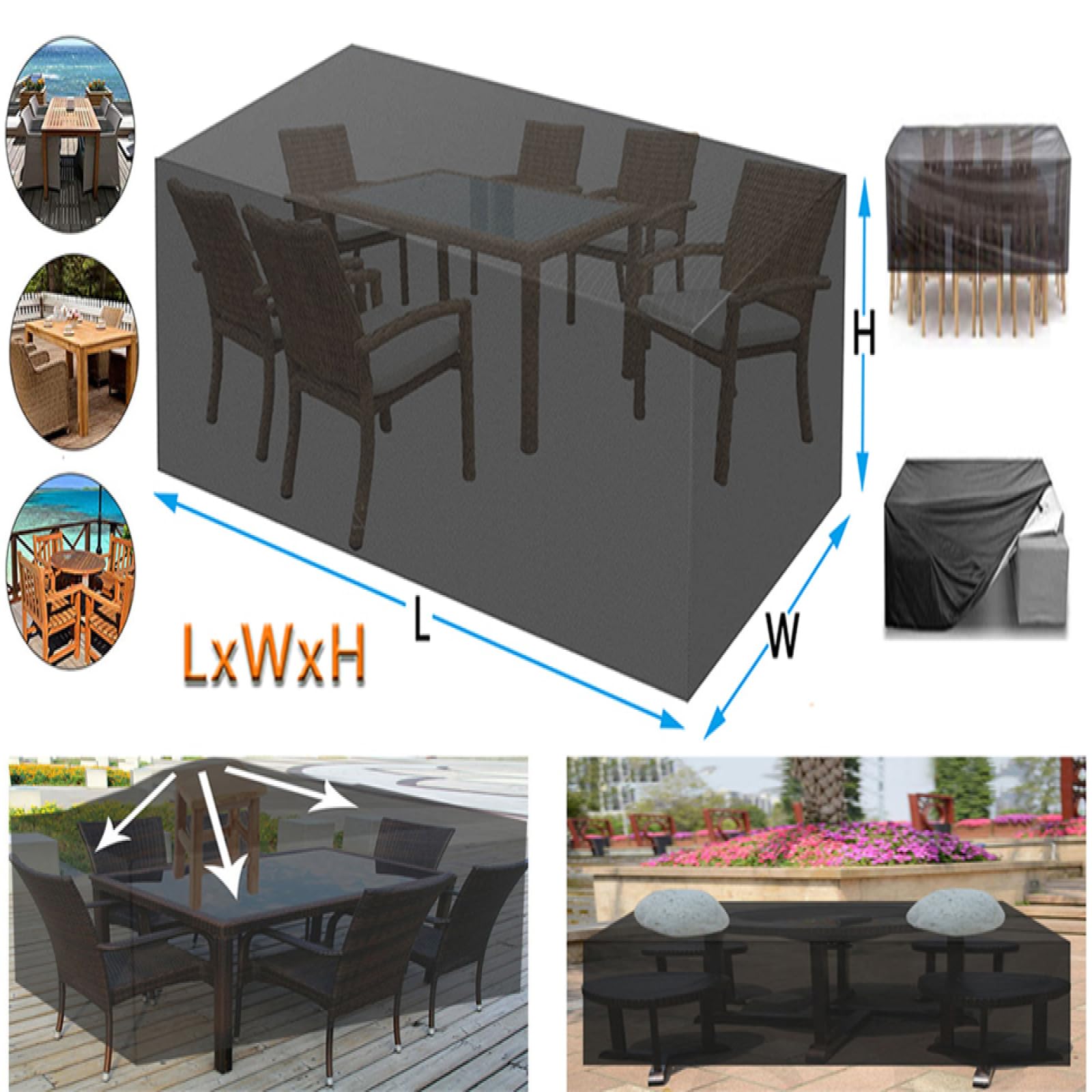 Schutzhülle Möbelsets 250x90x85cm Abdeckung für Gartenmöbel, Plane UV-Beständig wasserabweisend Winterfest reißfest