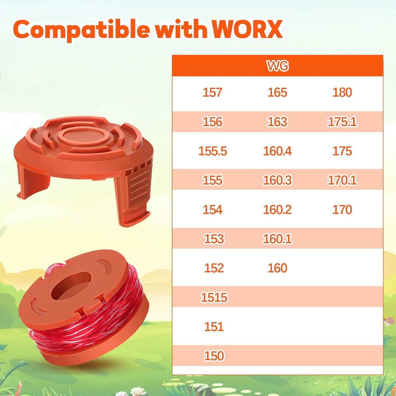 Hiboom 72 Pack WA0010 Trimmer Spool Line Trimmer Line Replacement 10 ft 0.065" Spools Trimmer Lawn String Trimmer Refills Compatible with Worx (60 Spool, 12 Cap)