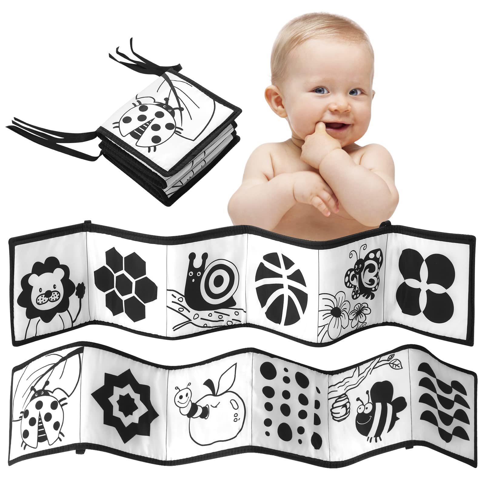 FWZXBK Black and White High Contrast Soft Cloth Book Baby Newborn Sensory Toys,Infant Tummy Time Book for Early Learning,Baby Sensory Toys Gifts