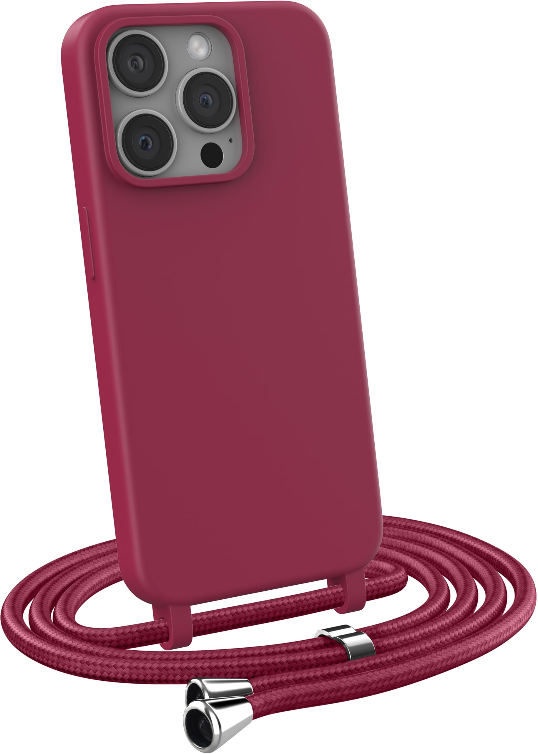 MyGadget smycz do telefonu dla Apple iPhone 15 Pro - [ Etui z regulowanym paskiem ] - TPU etui z paskiem do zawieszenia - Sznurek pokrowiec ochronny - Bordowa czerwień