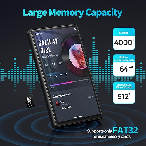 Miniatura 6 de Reproductor de MP3 de 64 GB con Bluetooth y WiFi, sonido sin pérdida de alta fidelidad de 5 pulgadas, pantalla táctil completa 1080P, reproductor de