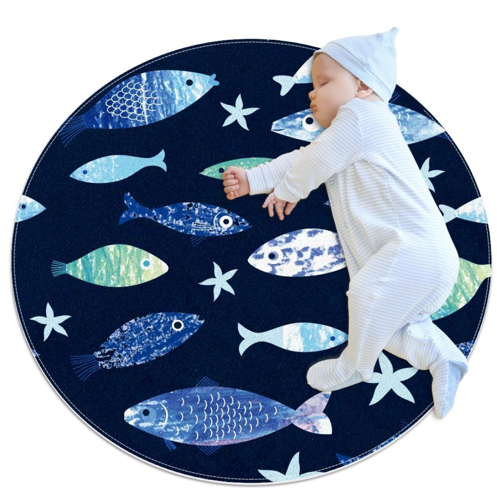 Tapis de salle de bain rond poisson imprimé petit tapis chambre 1m