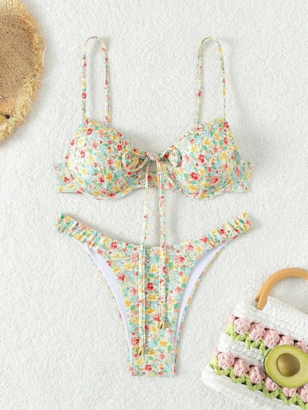 Bikini Mujer Mujeres Floral Impresión Push Up Set Correa Ajustable Traje De Baño Ropa Playa-Yellow-m