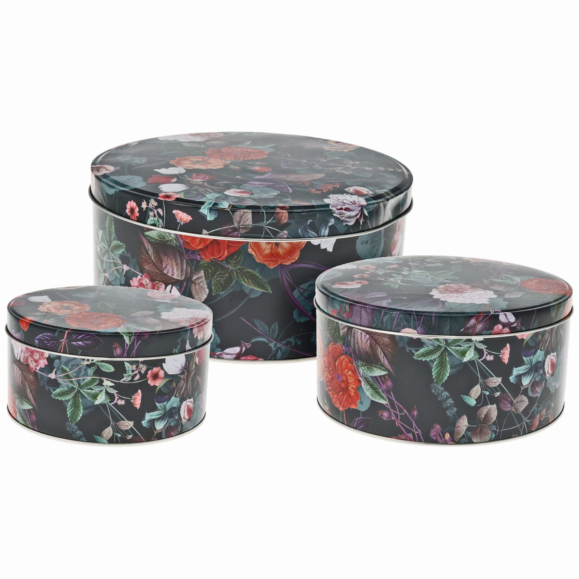 URBN-CHEF Evergreen Flora Premium Nesting Christmas Cookie Tins 3 Pack, Large Capacity Round with Lids Biscuit Cake Containers for Storing Candies Treat Small Gifts