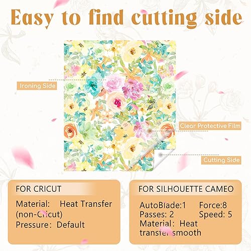 Miniatura 7 de Vinilo HTV de flores de acuarela, 10 hojas (12 x 10 pulgadas), vinilo de transferencia de calor floral HTV con estampado de vinilo HTV para