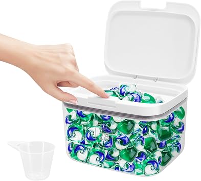 2.8L Laundry Detergent Storage,Laundry Pods Storage Container with Measuring Cup,Large Capacity Storage Organizer for Bath Bombs, Scent Booster, Kitchen Food Storage Container 1