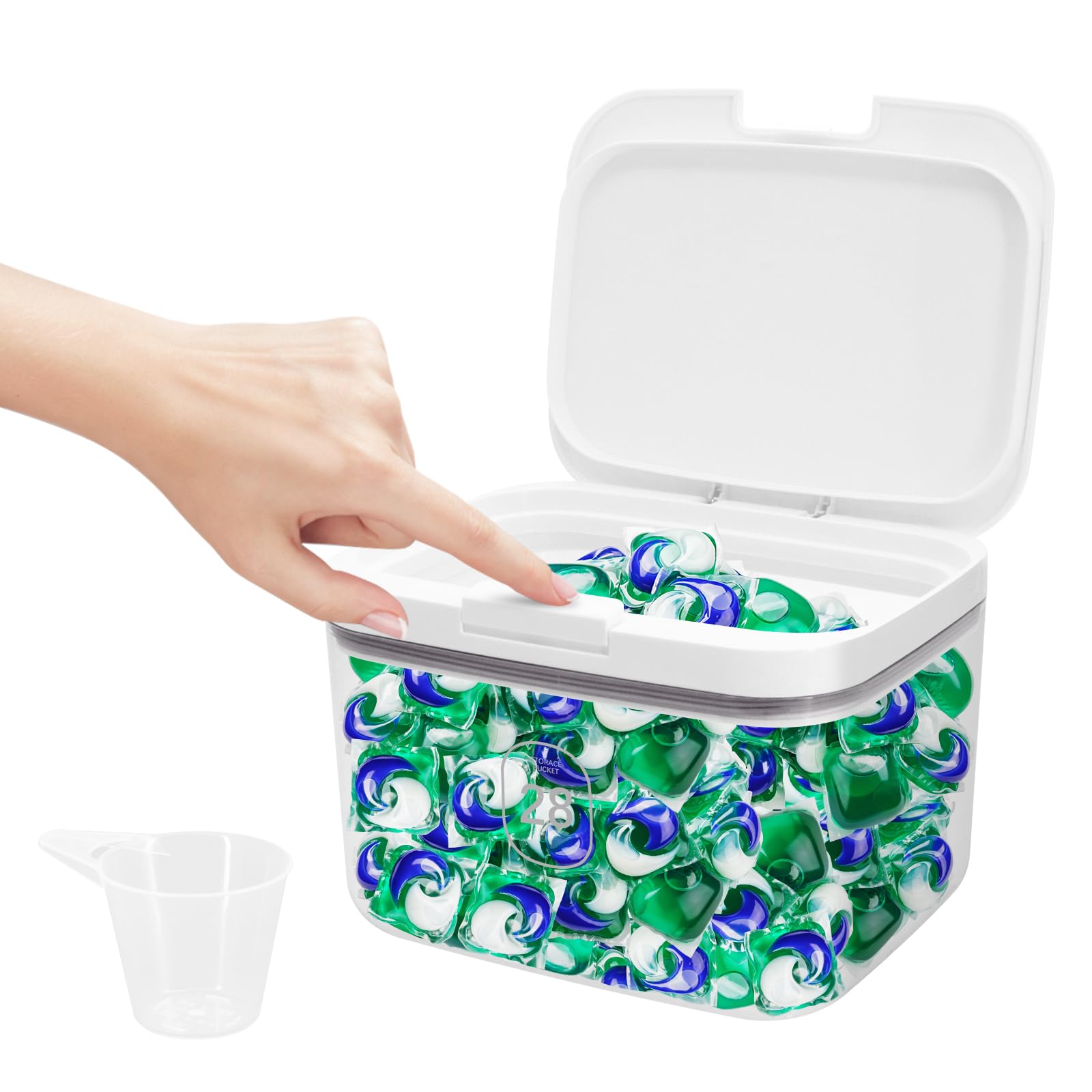 CheurYae 2.8L Laundry Detergent Storage,Laundry Pods Storage Container with Measuring Cup,Large Capacity Storage Organizer for Bath Bombs, Scent Booster, Kitchen Food Storage Container (1)