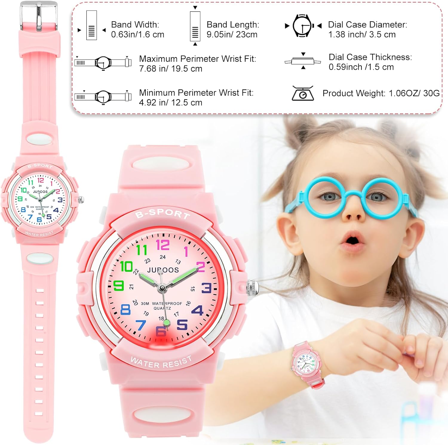 Juboos Kids Watch Analog with 7 Colorful Night Lights Boys Girls Waterproof Soft Strap Kids Time Teaching Quartz Wristwatch for Ages 5-18 - Image 5