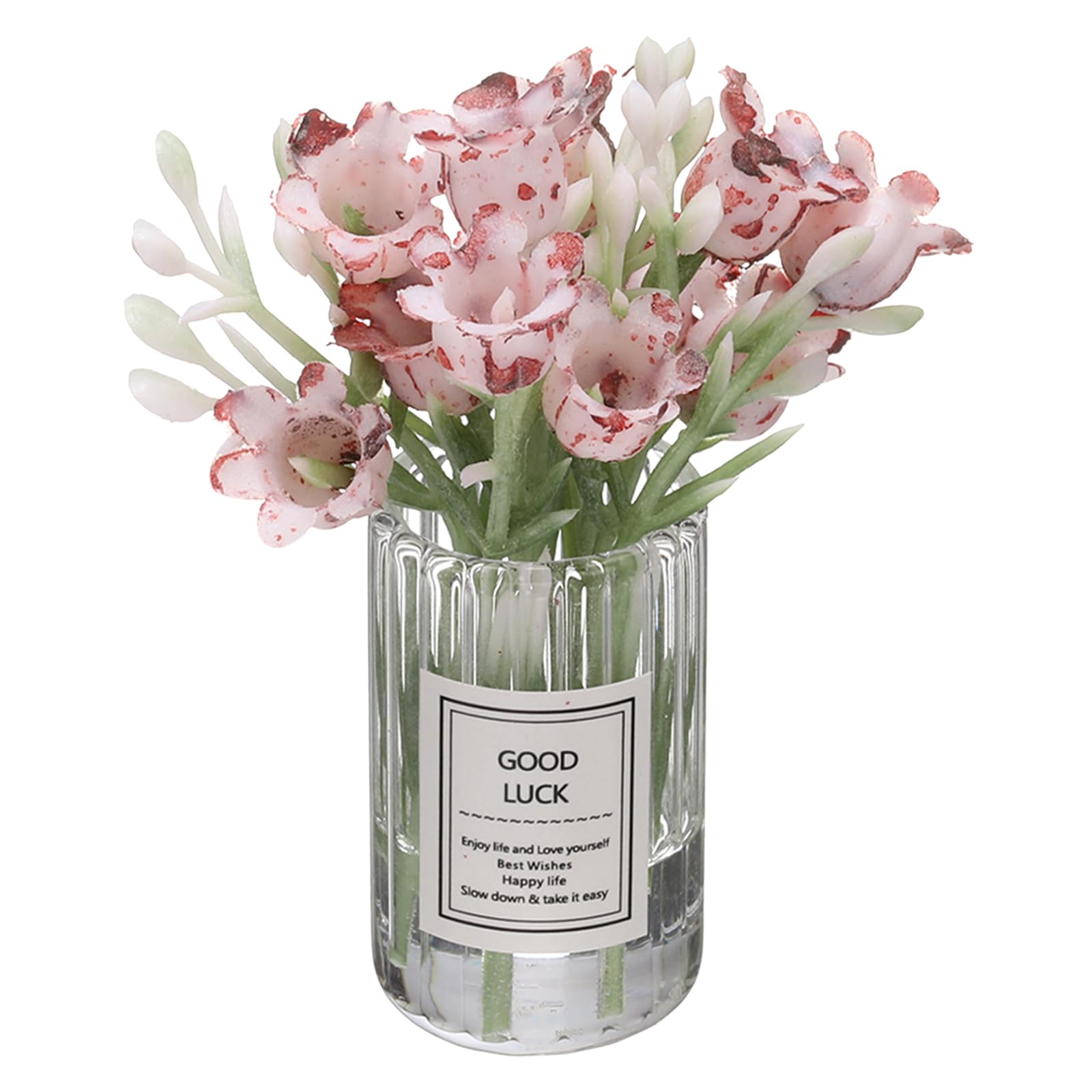 CoCud Mini Flowers Dollhouse in Vase, 2.76" Total Length, Silk Plastic Miniature Dollhouse Accessories with Tiny Lily Pink - (Applications: for Fairy Micro House Ornament) 1-Pieces