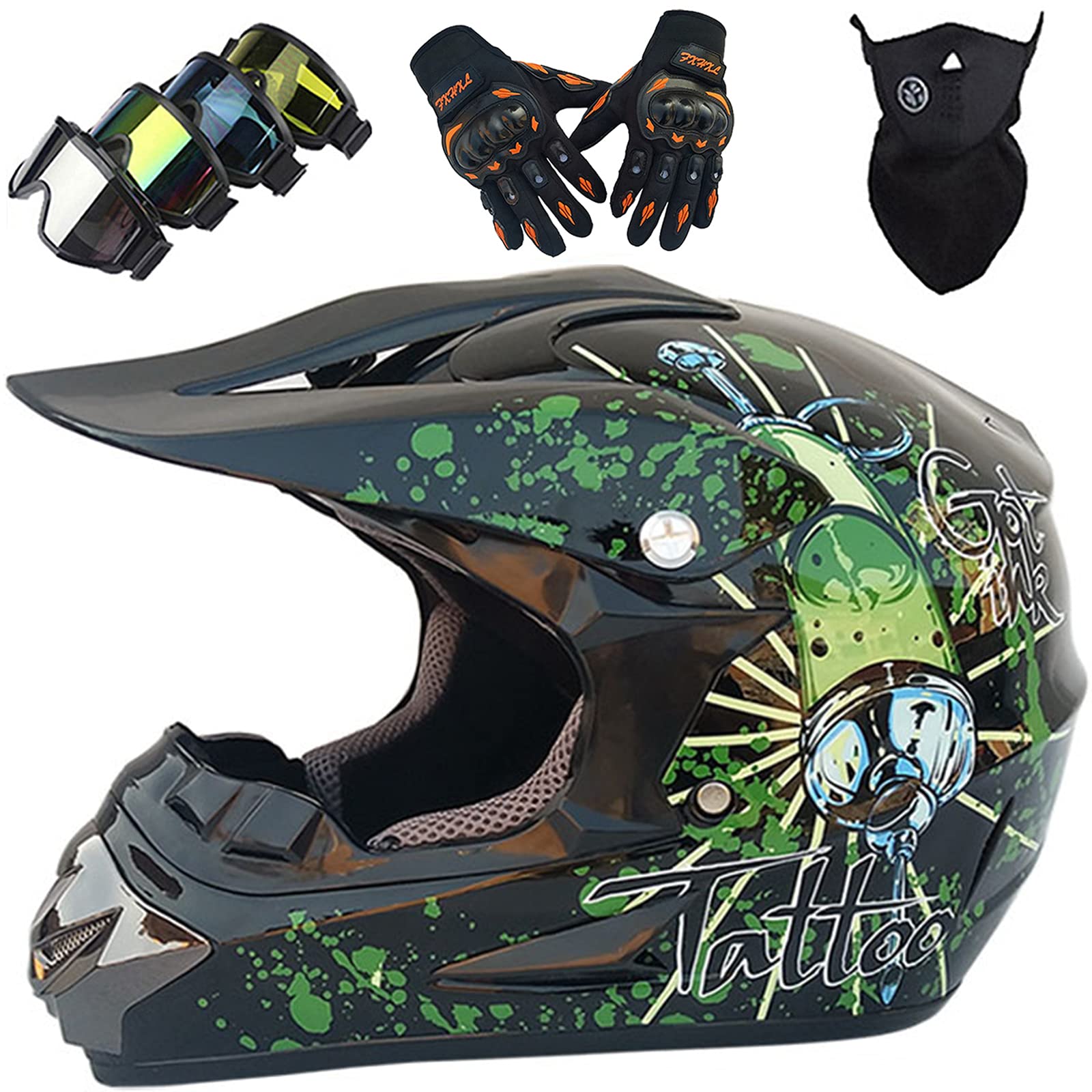 Kids Cross Helmet Full Face Motorcycle Helmet MTB Helmet with Glasses Gloves Mask Adult & Youth Downhill Enduro Off Road Bicycle Safety Helmet - - Size: S-XL / 52-59CM