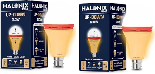 Halonix 10W Up Down Glow Yellow &amp; White 3 modes led bulb | Switch On-Switch Off to change led bulb color | Decorative led ...