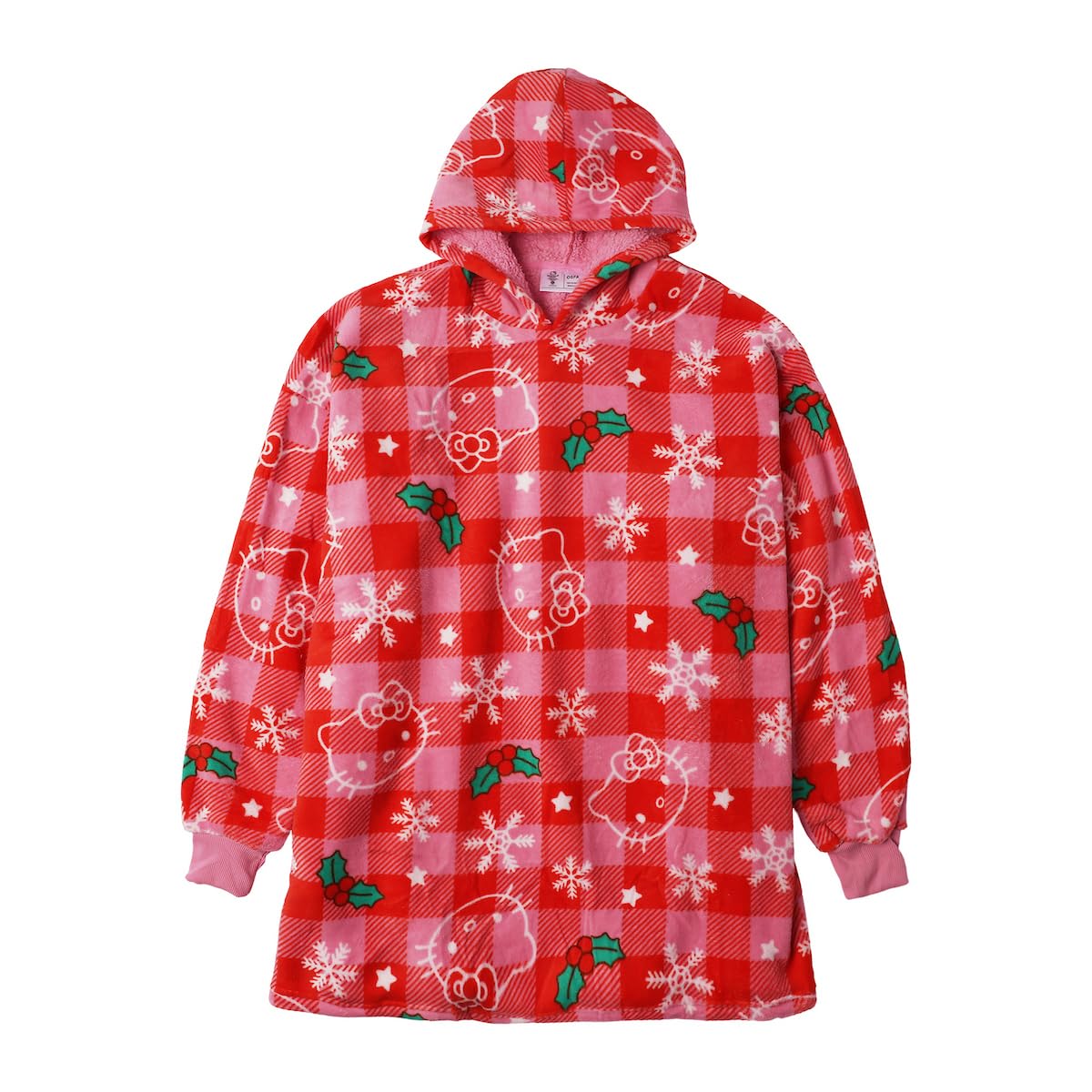 Pattern Red Hooded Wearable Oversize Blanket-OSFA: Hello Kitty Christmas Line Art