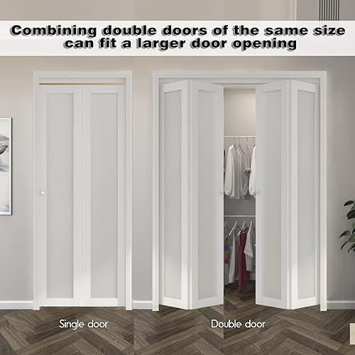 Miniatura 7 de ARKHJEM Puerta de doble pliegue, puerta de armario de vidrio esmerilado de un solo panel, para puertas de 60 x 80 pulgadas (puertas dobles de 30 x