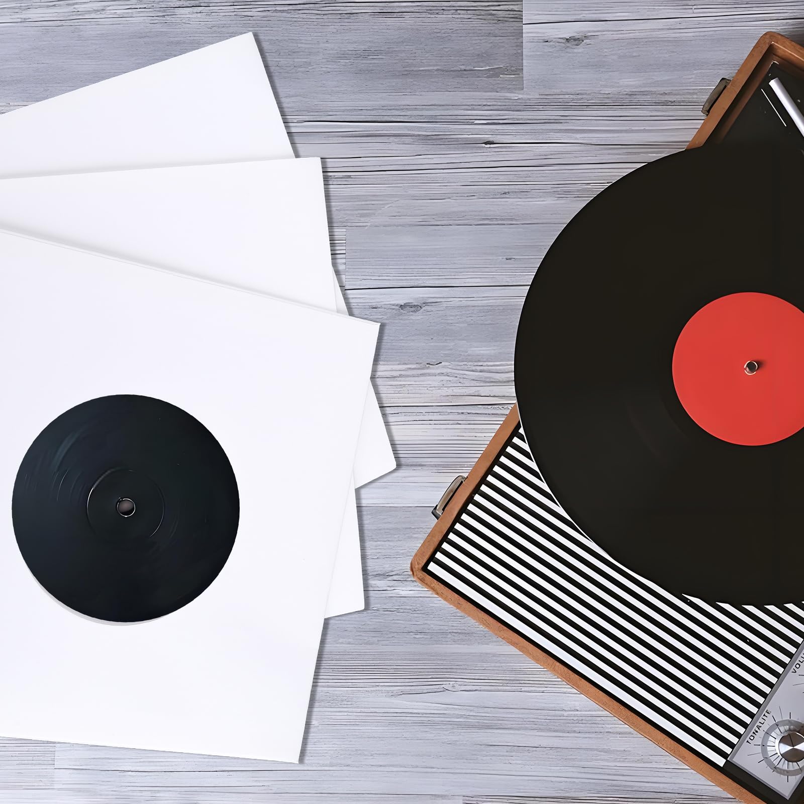60 fundas de papel para discos de vinilo de 7 pulgadas, fundas de papel de 45 RPM, cubiertas de protección con agujeros para discos de vinilo, cubiertas exteriores cuadradas para