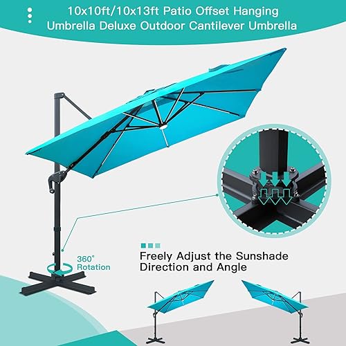 Miniatura 5 de Sunnyglade Sombrilla de patio voladiza LED de 10 x 10 pies con energía solar, sombrilla cuadrada de lujo con rotación de 360 y sistema de