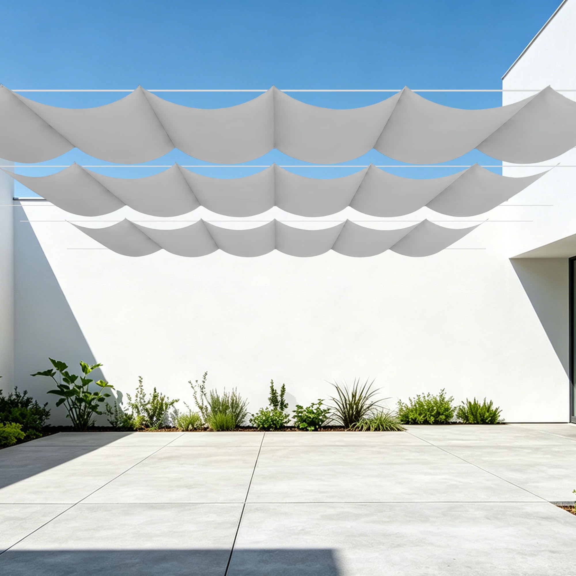 Voile d'ombrage rétractable vague 250x450 toile imperméable gris clair