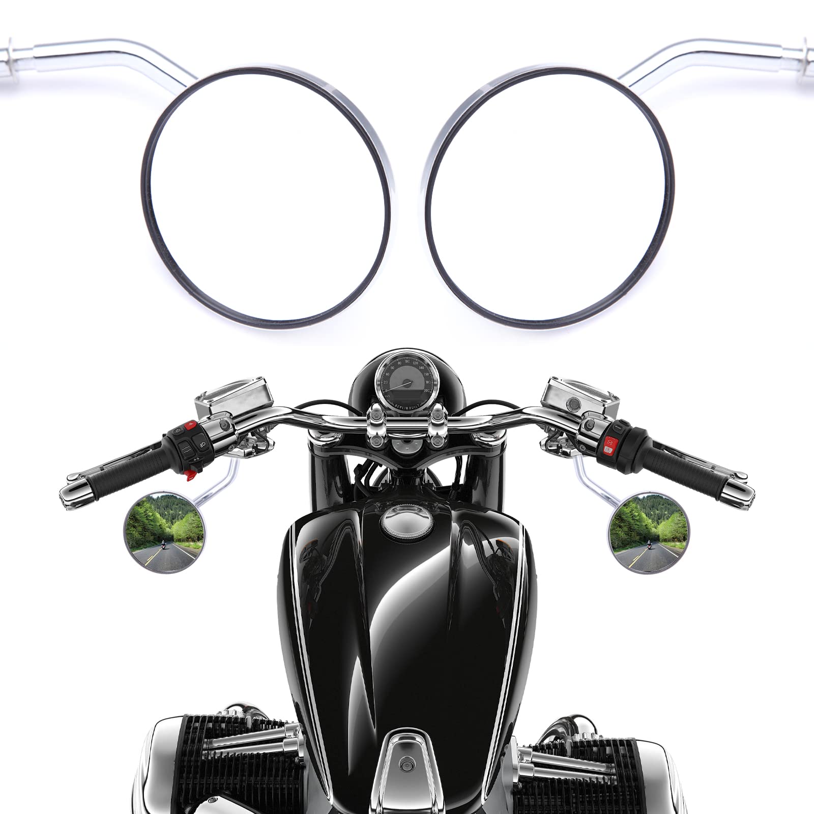 Retroviseur moto, M8 8mm ronds pour Softail Slim quarante huit XL1200X Sportster 1200 Street Glide