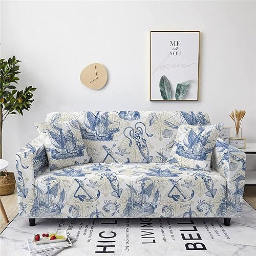 Miniatura 1 de ASOZDCD - Fundas de sofá de alta elasticidad de 1, 2, 3, 4 plazas, ancla marina impresa en 3D, funda de sofá elástica universal para sala de estar,