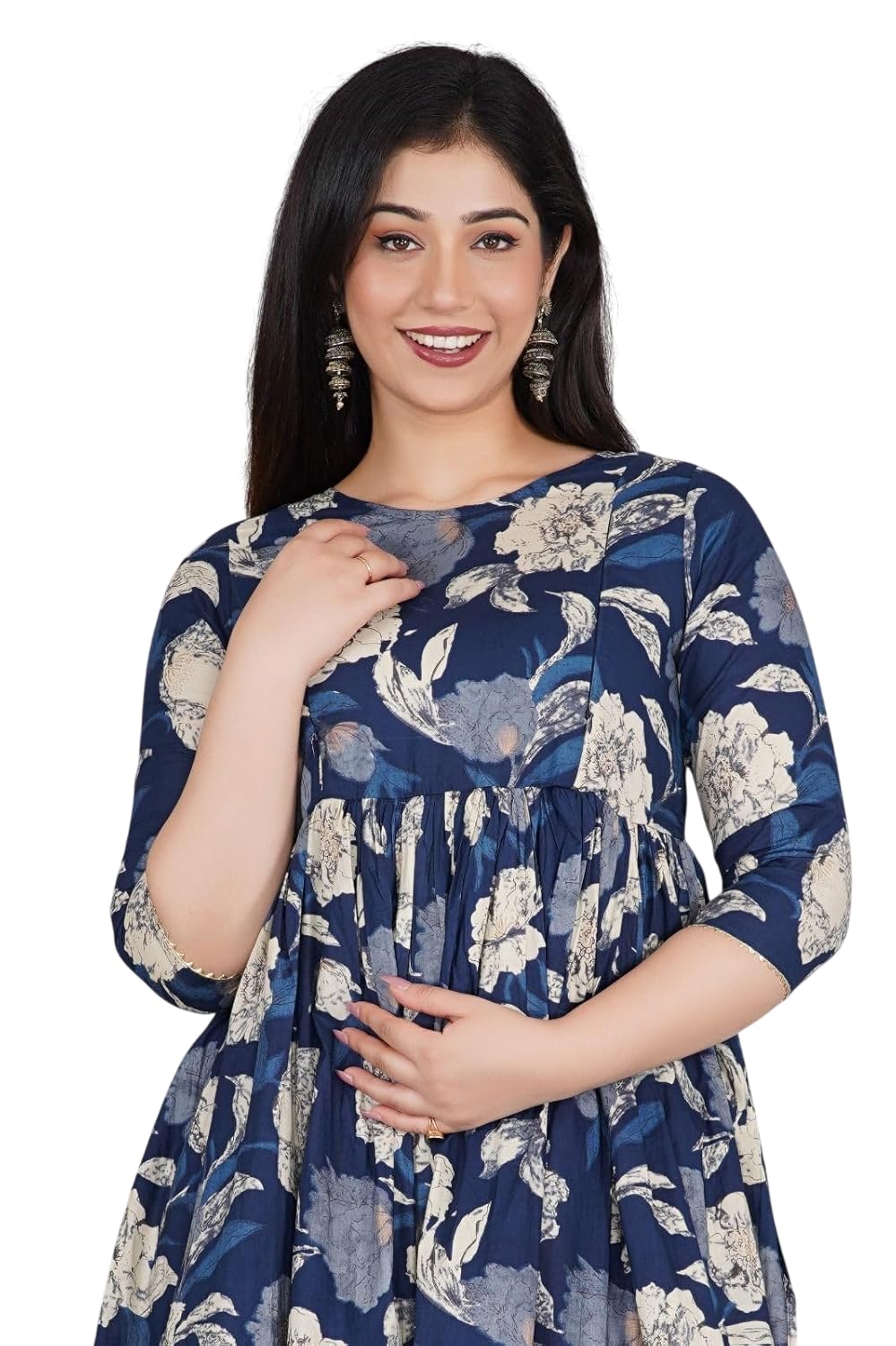 Women's Maternity Feeding Dresses for Women, Easy Breastfeeding Dress, Cotton Blend Anarkali Dress with Nursing Zip for Pre & Post Pregnancy-image-15
