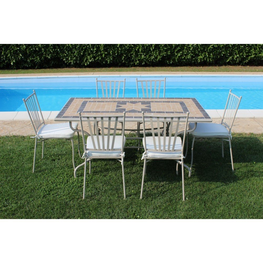 Tavolo Rettangolare Fisso in Ferro 160 X 90 Piano in Mosaico per Esterno Giardino, Portico, Ristorante, Gelateria Bar