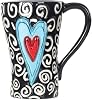 DEMDACO Tracy Pesche White Swirls Hearts Midnight Black 15 Ounce Glossy Ceramic Stoneware Coffee Cup Mug