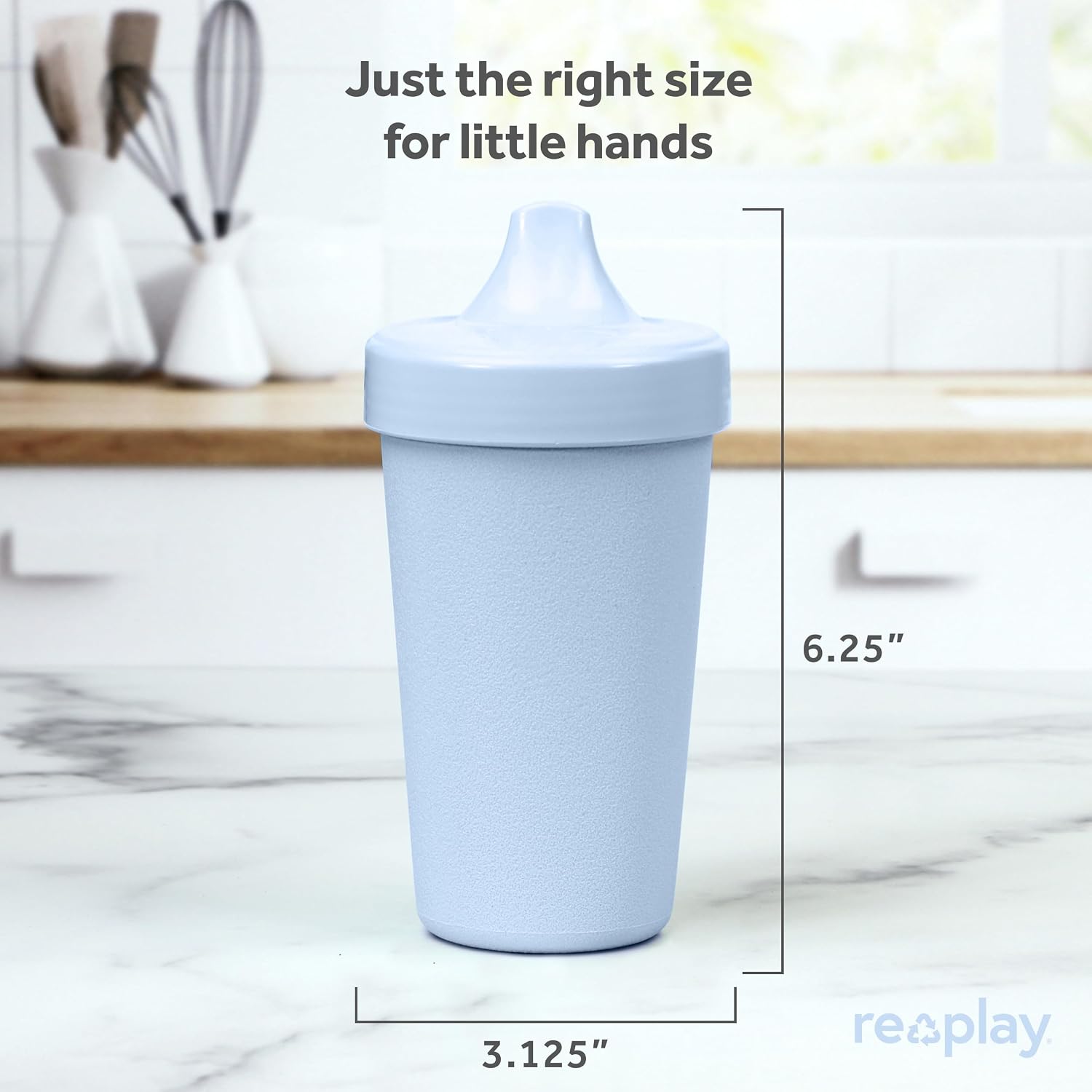 Re-Play Sippy Cups for Toddlers - 10 Oz. Reusable Spill Proof Cups for Kids, Dishwasher/Microwave Safe - Made in USA - Set of 4 with 4 Extra Replacement Valves - Sea Glass