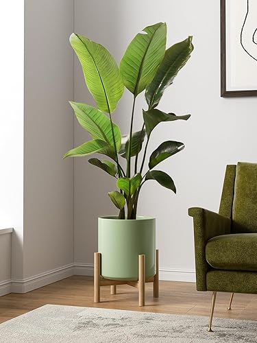 Miniatura 2 de LE TAUCI Maceta de cerámica de 12 pulgadas, esmalte reactivo verde verano, ideal para plantas de interior, con orificio de drenaje y tapón extraíble