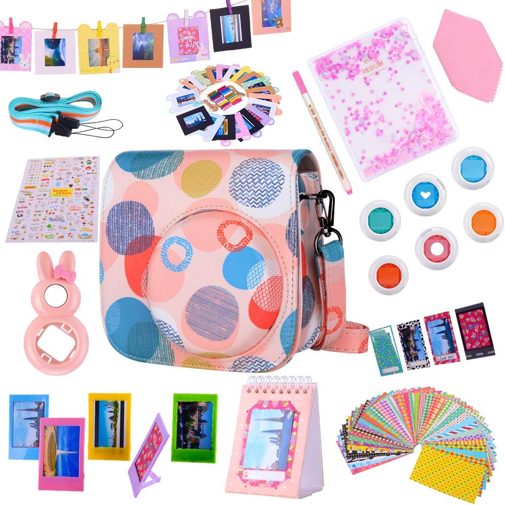 Tiessic Instax Mini 9 Accessories Bundles Compatible with Fujifilm Instax Mini 9 Mini 8 Mini 8+ Camera with Mini 9 Case,64 Photos Mini Photo Album,etc.(Foam๏ผ14 Items)