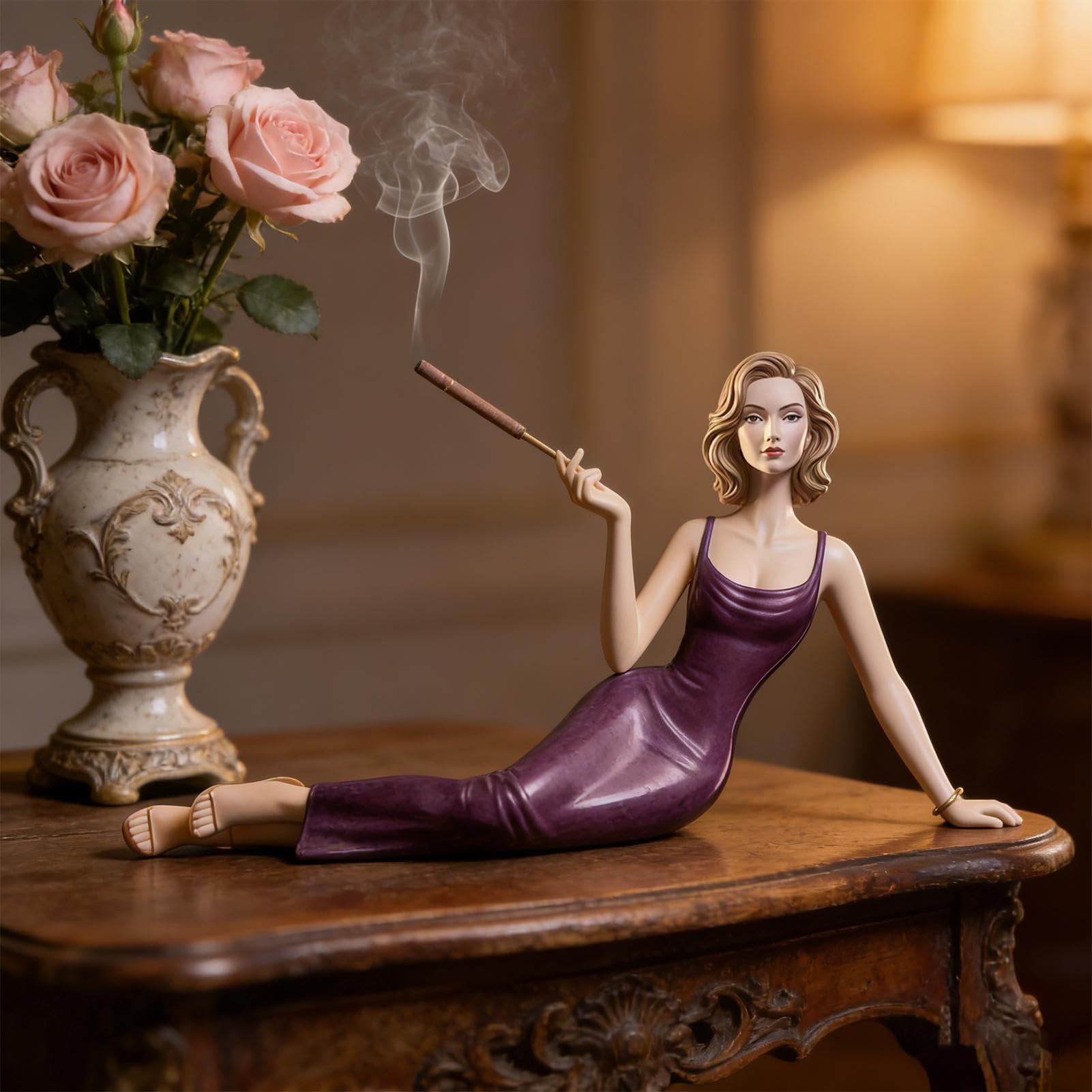 Statue d'aromathérapie sculpturale, Statue d'arômes en céramique faite à la main, figurine élégante de femme pour salle de yoga, salon, chambre à coucher et comme décoration pour votre maison - 3