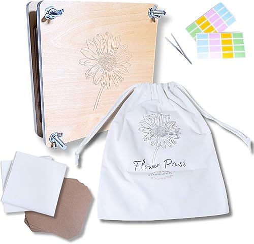 Mandylan & Co. LLC Prensa de flores con parte superior reversible, 8 capas de preservación de flores de madera para flores secas con bolsa de lona,
