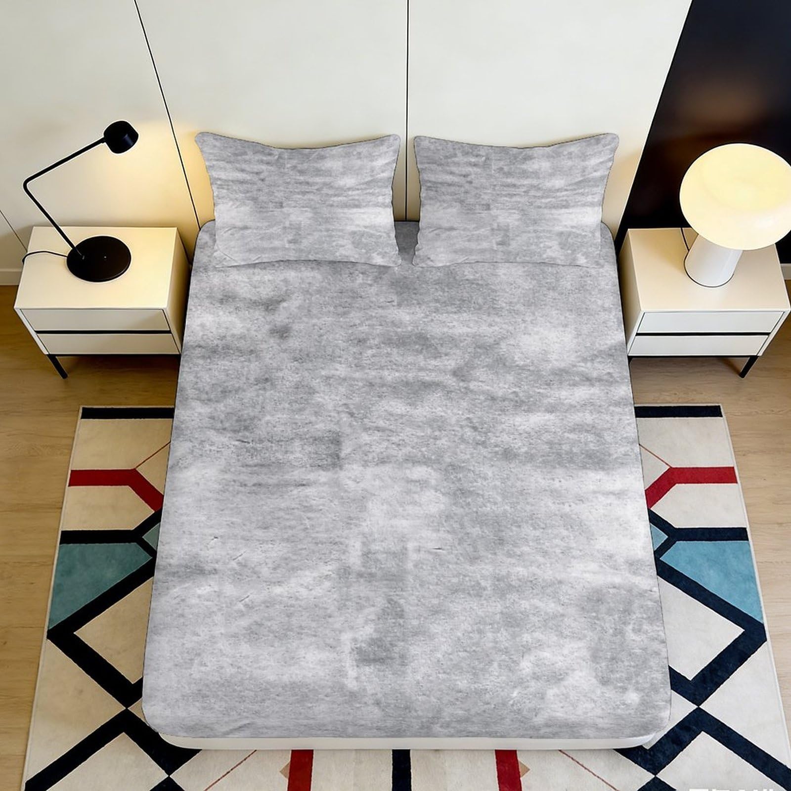 3D Printed Grey Marble Fitted Sheet Microfiber Soft Durable 3D Printed Concrete Bed Cover for Bedroom Dormitory Guest Room Mattress Protection 180x200x25cm