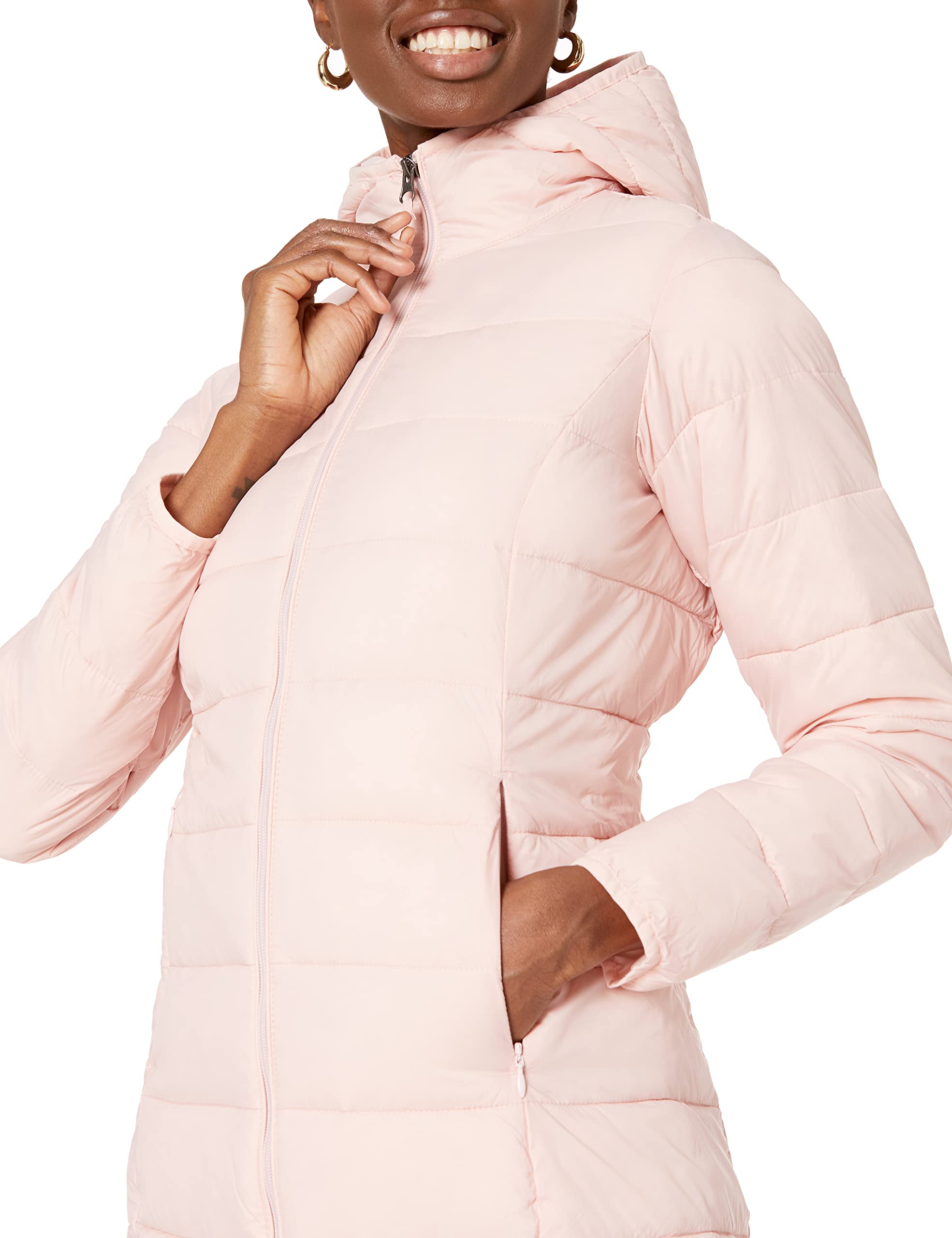 Amazon Essentials Women's Lightweight Water-Resistant Hooded Puffer Coat (Available in Plus Size), Light Pink, Large