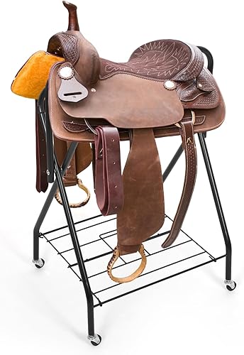 Miniatura 3 de Soporte de silla rodante, soporte de sillín independiente portátil, acero tubular fuerte, soporte plegable con ruedas, accesorios ecuestres para