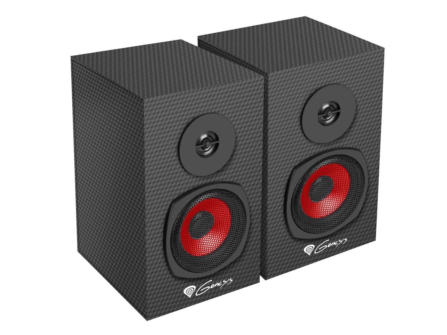 Genesis Helium 200 PC Lautsprecher 2.0 Schwarz/Rot, kabelgebundene Gaming Lautsprecher 20W RMS, Computer Lautsprecher mit Mini Jack 3,5 mm, Kopfhörerausgang, Holzgehäuse, Lautstärkeregler
